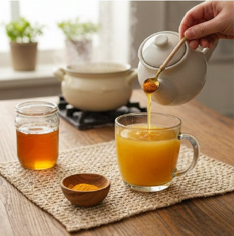 Préparation naturelle au gingembre, citron et miel pour le sirop protecteur | Natural ginger, lemon and honey preparation for protective syrup